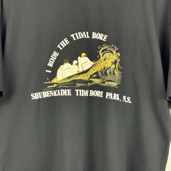 Vintage Hanes Tidal Bore Park Black Graphic Tee Mens Size XL USA Single Stitch - Picture 2 of 6